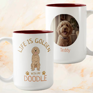 Taza Bicolor Foto Personalizada de Golden Doodle 'La vida es do