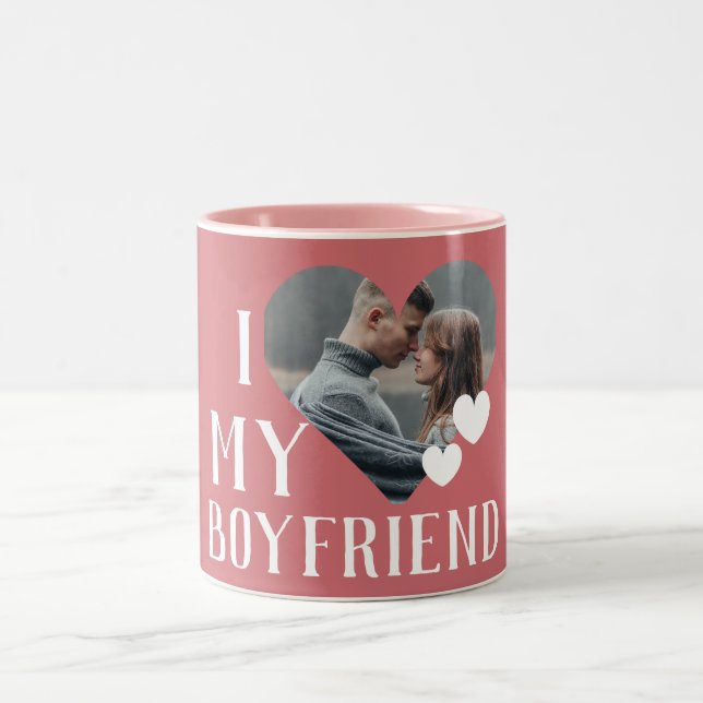 Taza Bicolor Foto personalizada de Valentines Couple Heart Pers (Centro)