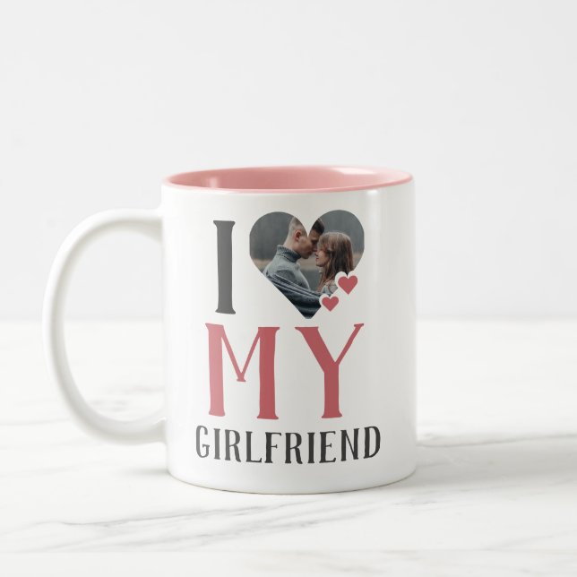 Taza Bicolor Foto personalizada de Valentines Couple Heart Pers (Izquierda)
