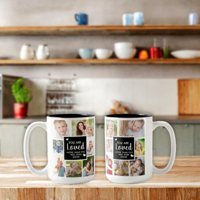 Taza Bicolor Foto personalizada Te quieren  (Custom 14-photo mugs, "You are loved more than you will ever know.")