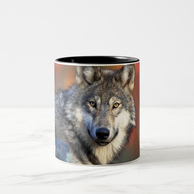 Taza Bicolor Fotografía del lobo (Centro)