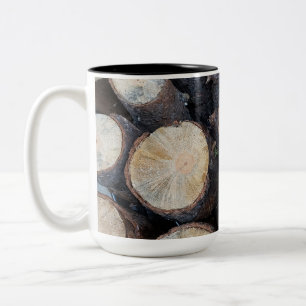 Taza Bicolor fotografía original de naturaleza de troncos de ár