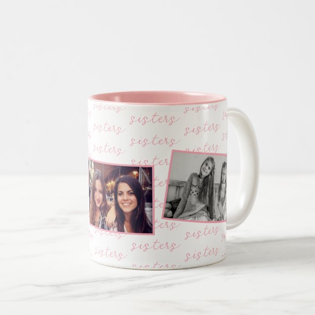Taza Bicolor Fotos de Personalizados de hermanas rosas (Anverso derecho)
