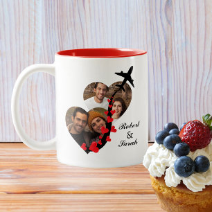 Taza Bicolor Fotos en forma de corazón, nombres, avión, Día de