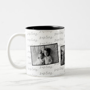 Taza Bicolor Fotos personalizadas de hermanas en blanco y negro