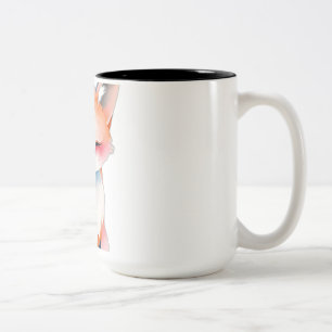 Taza Bicolor Fox de color de agua impresionista con hongos