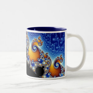 Taza Bicolor Fractal espiral doble azul de Mandelbrot