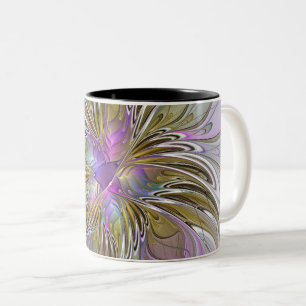 Taza Bicolor Fractal floral colorido con rosado y oro