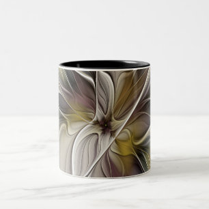 Taza Bicolor Fractal floral, flor de fantasía con colores de la