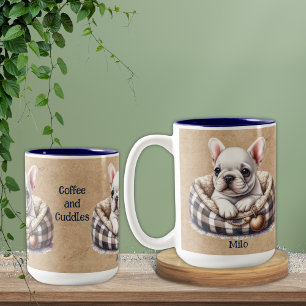 Taza Bicolor Franquicia blanca en la cama de perro de felpa