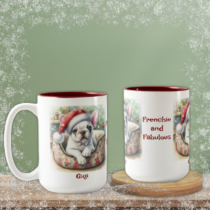 Taza Bicolor Franquicia blanca, en Santa Hat, cama de perro de 
