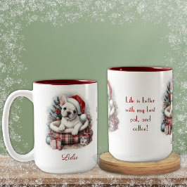 Taza Bicolor Franquicia blanca, en un entorno de Navidades amab
