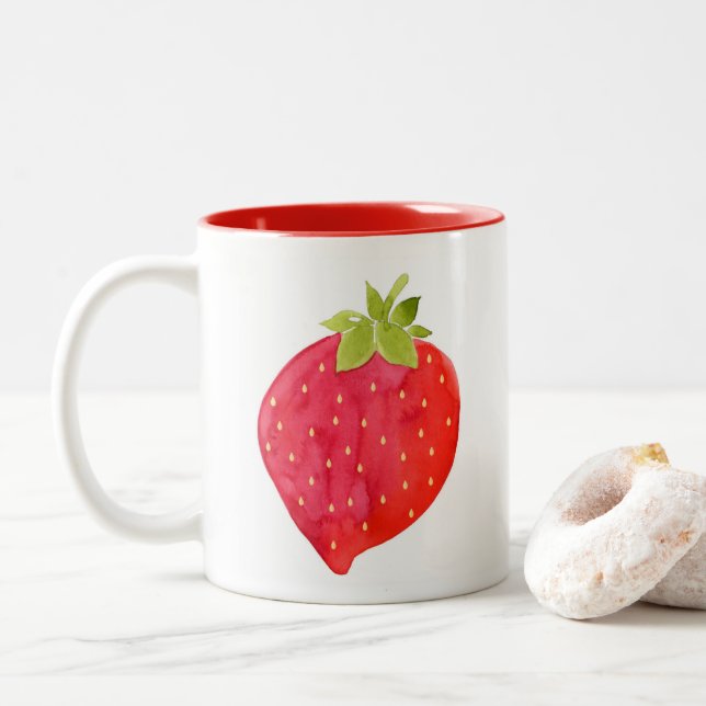 Taza Bicolor Fresa acuarela (Con donut)