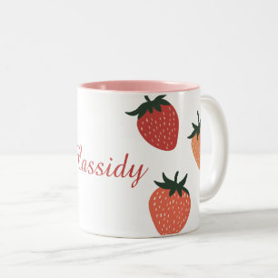 Taza Bicolor Fresas Lindas y Nombre Personalizado