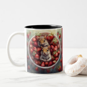 Taza Bicolor Fresas y bebés de ardilla
