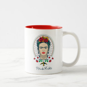 Taza Bicolor Frida Kahlo Floral de época