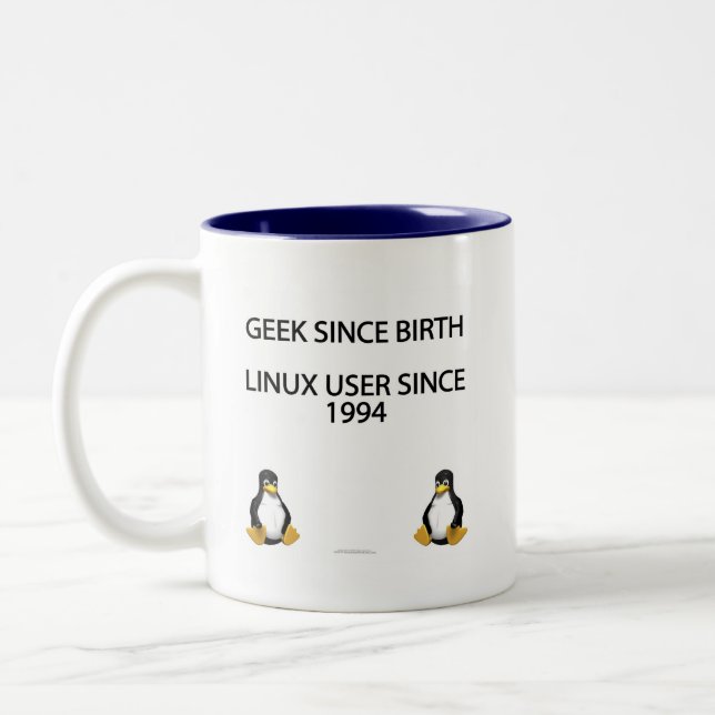 Taza Bicolor Friki desde nacimiento. Usuario de Linux desde (Izquierda)