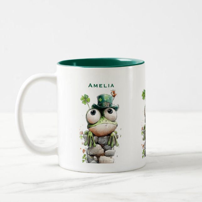Taza Bicolor Frog with Green Hat and Shamrock Cute (Izquierda)