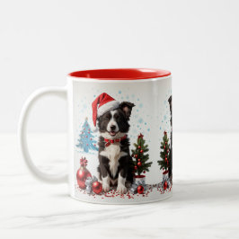 Taza Bicolor Frontera Collie Dog Santa Hat Navidades feos