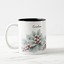 Taza Bicolor Frosted Winter Berry and Spruce Botanical Holiday
