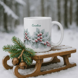 Taza Bicolor Frosted Winter Berry and Spruce Botanical Holiday