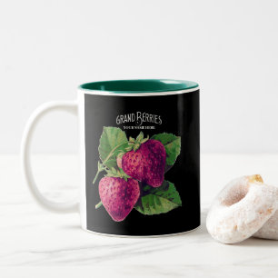 Taza Bicolor Fruta de fresa negra de vintage añada tu nombre