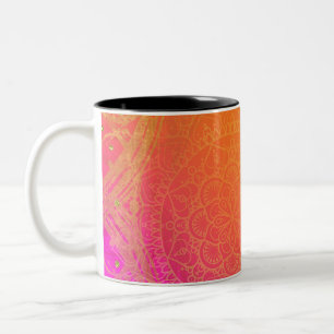 Taza Bicolor Fucsia Rosa Naranja y Dorado Glam Mandala Indio