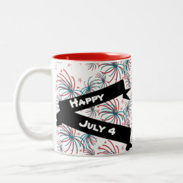 Taza Bicolor Fuegos Artificiales Estrellas de Doodles 4 de Juli