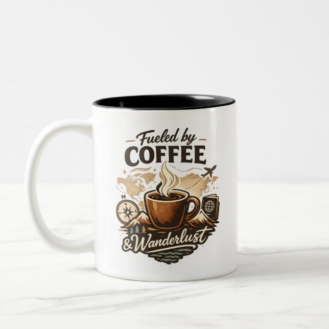 Taza Bicolor Fueled by Coffee & Wanderlust (Izquierda)