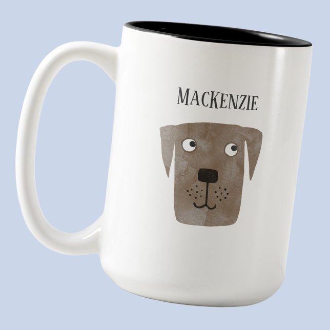 Taza Bicolor Fun Chocolate Labrador Retriever Dog Personalized (Fun personalized custom name watercolor dog mug for animal lovers)