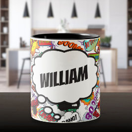Taza Bicolor Fun Nombre Personalizado Comic Book