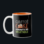Taza Bicolor Funny and Cute Carrote Lover<br><div class="desc">El Pastel De Zanahorias Cuenta Como Vegetable. Diseño divertido y sarcástico del juego de palabras para los que les encanta comer pastel de zanahoria. Divertida, linda y humorística mercadería de citas para los que odian comer verduras pero de alguna manera aman el pastel de zanahoria. Perfecto para los amantes de...</div>