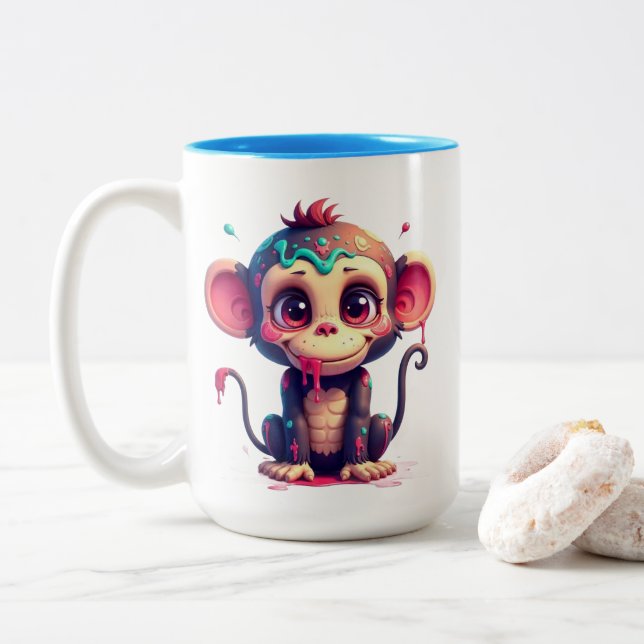 Taza Bicolor Funny Cartoon Paint Splatter Monkey Mug (Con donut)