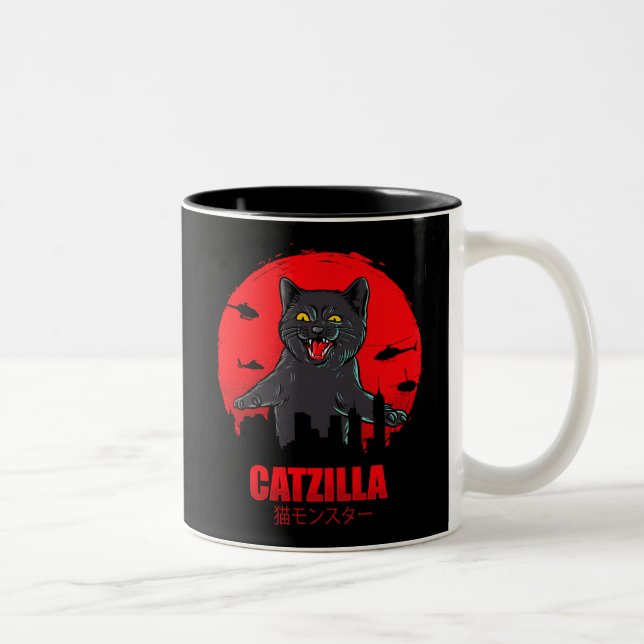 Taza Bicolor Funny Cat Japanese Themed Catzilla Monster (Derecha)