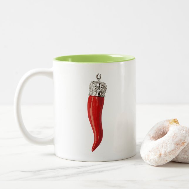 Taza Bicolor Funny Cuerno Rojo Italiano personalizado (Con donut)