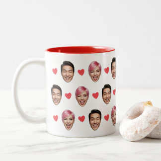 Taza Bicolor Funny Custom Couple Faces Pattern Red Hearts