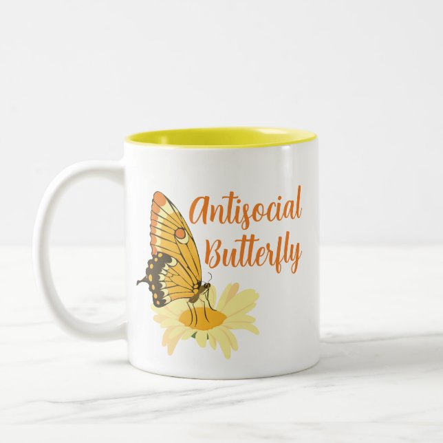Taza Bicolor Funny Cute Introvertido mariposa antisocial (Izquierda)