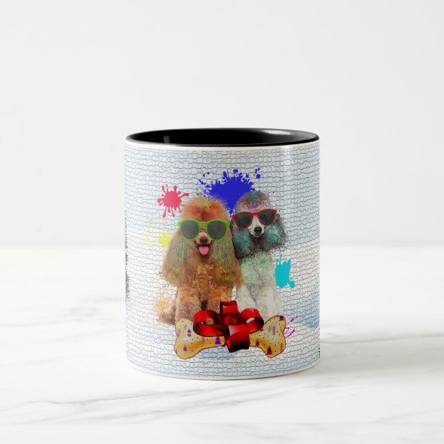 Taza Bicolor Funny Cute Poodle Dog Navidades (Centro)