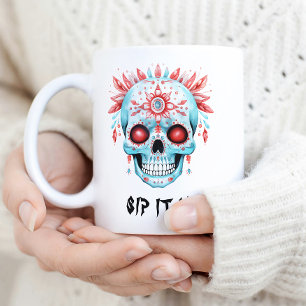 Taza Bicolor Funny Dia De Los Watercolor Sugar Skull Halloween