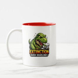 Taza Bicolor Funny Dinosaur Deadline Coffee Mug