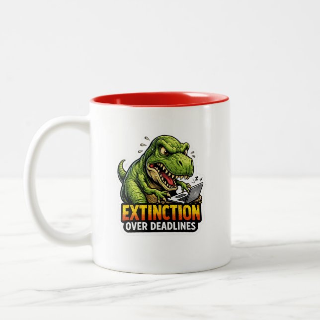 Taza Bicolor Funny Dinosaur Deadline Coffee Mug (Izquierda)