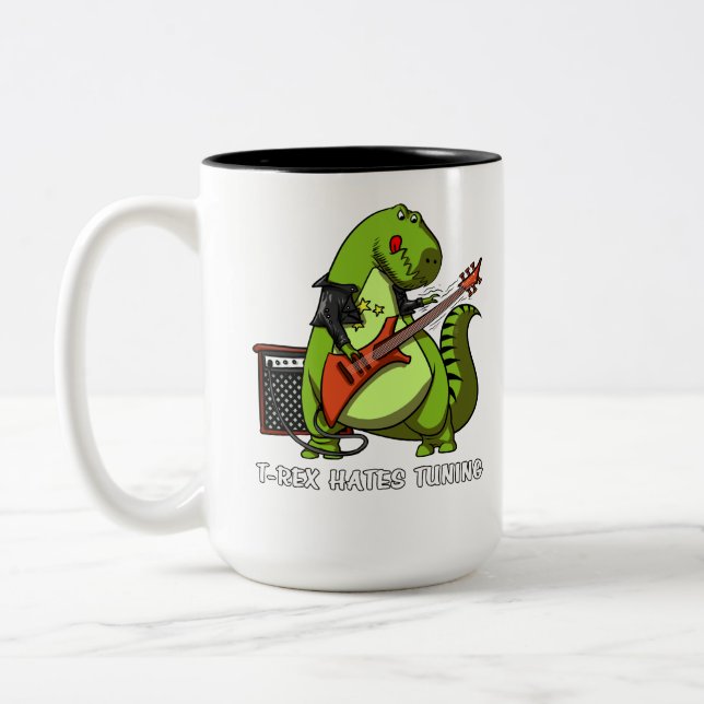 Taza Bicolor Funny Dinosaur T-Rex odia sintonizar guitarra (Izquierda)