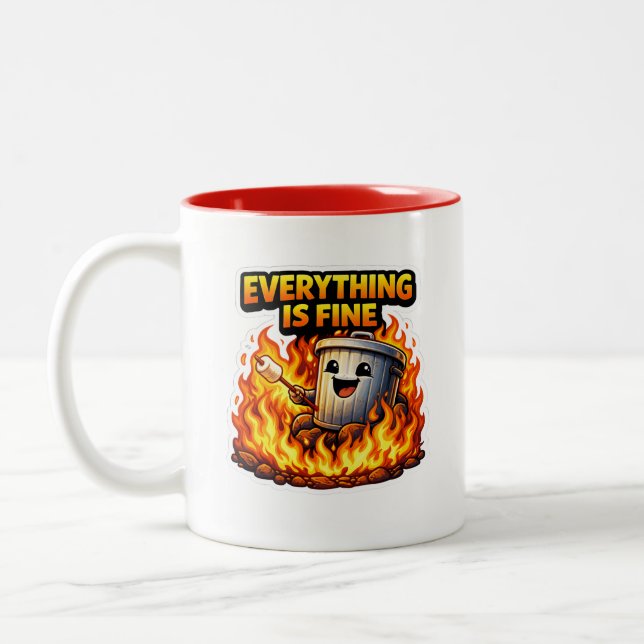 Taza Bicolor  Funny Everything Is Fine Trash Can Mug (Izquierda)
