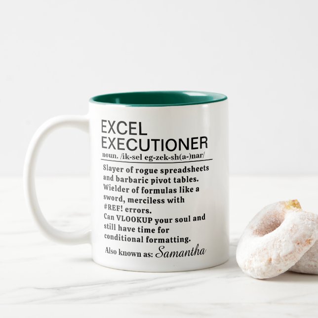 Taza Bicolor Funny Excel Executioner Definition Personalized (Con donut)