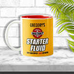 Taza Bicolor Funny Fluido de inicio personalizado<br><div class="desc">Graciosa etiqueta de fluido de inicio con tu nombre personalizado en ella!</div>