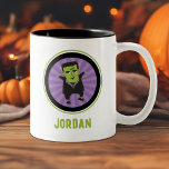 Taza Bicolor Funny Frankenstein Monster Halloween<br><div class="desc">Un lindo Frankenstein de Halloween decora esta taza,  Personalízala con tu nombre. Diversión por Halloween. Diseñado para ti por Blackberry Boulevard.</div>