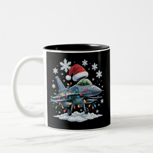 Taza Bicolor Funny Jet Fighter Military Christmas Holiday Xmas (Izquierda)