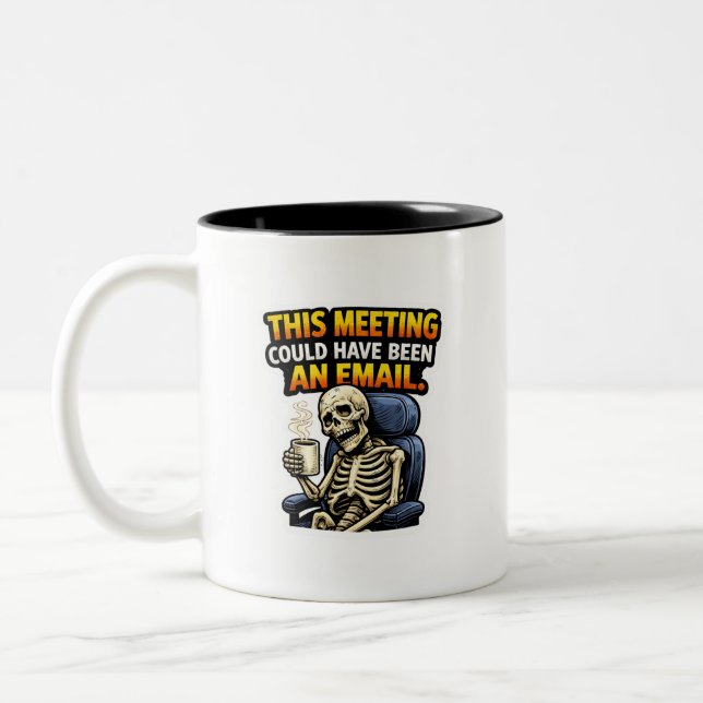 Taza Bicolor Funny Office Skeleton Meeting Email Coffee Mug (Izquierda)