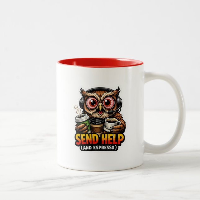 Taza Bicolor  Funny Owl Coffee Espresso Office Mug (Derecha)