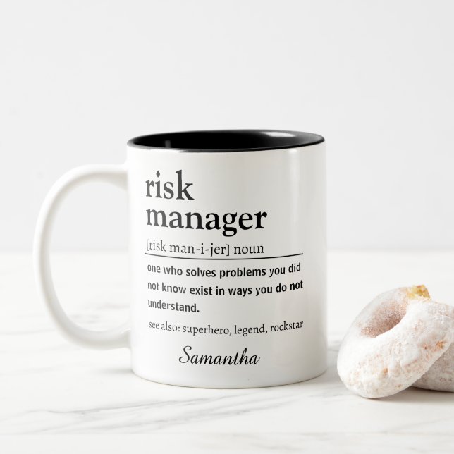 Taza Bicolor Funny Personalized Risk Manager Definition (Con donut)
